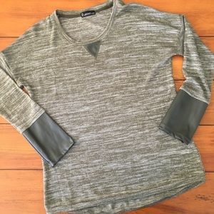Heather Green & Faux Leather Top
